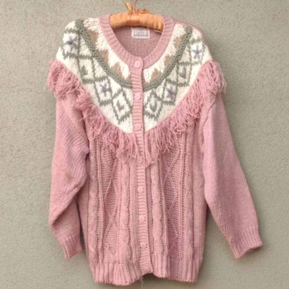Vintage Classic Expressions Pink Fringe Cardigan 20W